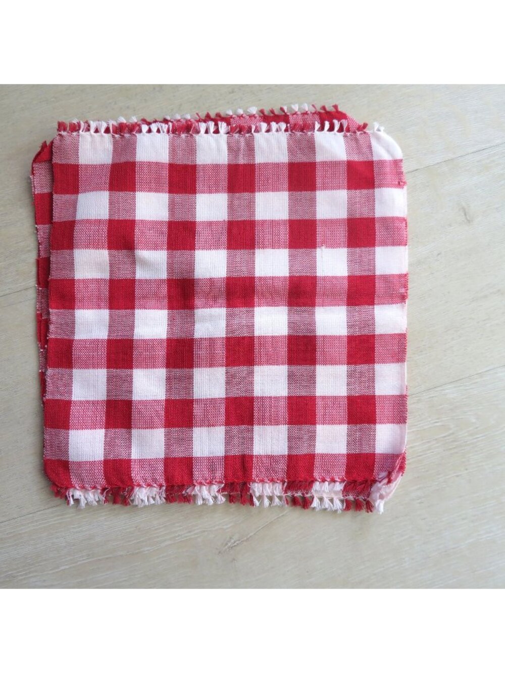 Set of 6 New Red White Gingham Cotton Napkins Fringed Edges 11"x11" Versatile